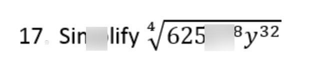 search-thumbnail-$17$ $S$ Simplify $\sqrt [4] {625x^{28}y^{32}} $ 