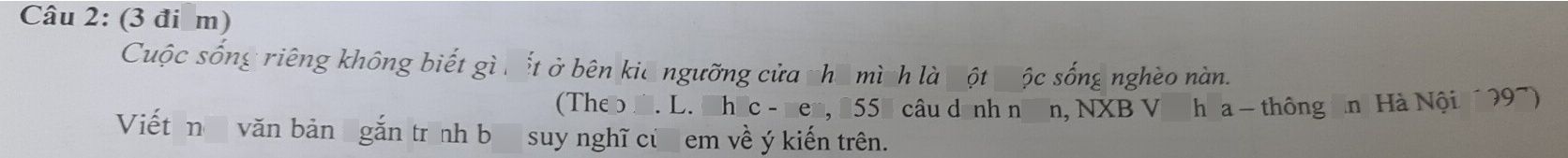 Câu 2left(3 điểm) Cuộc sống riêng k... | Xem lời giải tại QANDA ( https://qanda.ai › solutions › mvy6T... ) 