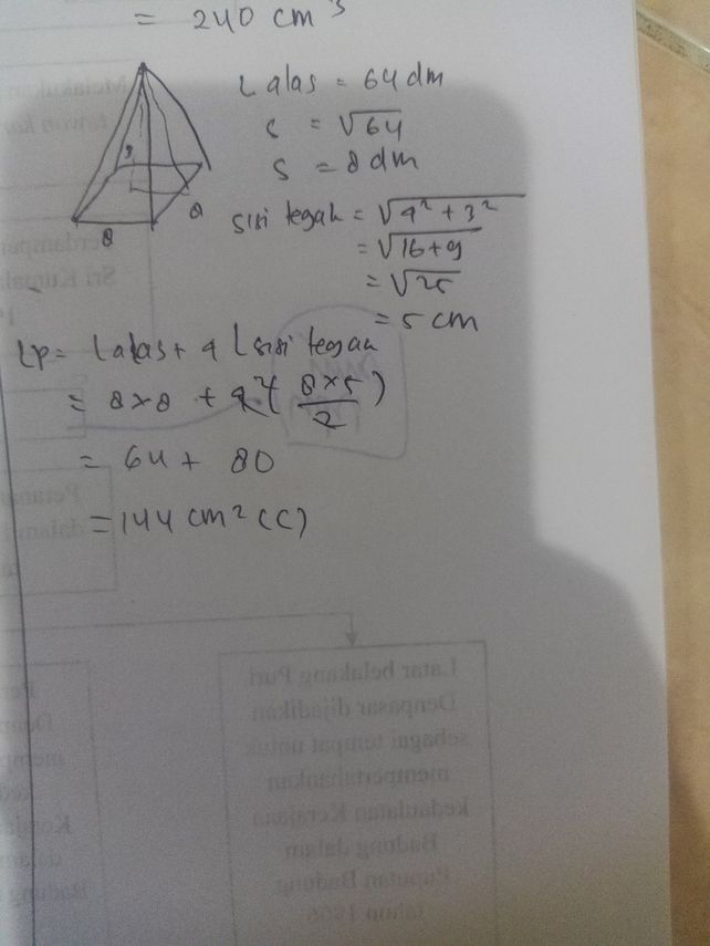 Limas Persegi Dengan Luas Lihat Cara Penyelesaian Di Qanda