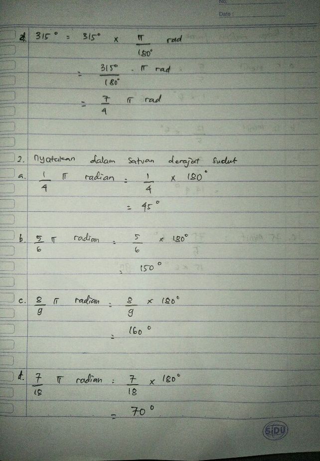 315 Derajat Berapa Radian Latihan Soal A Pilihlah J Lihat Cara