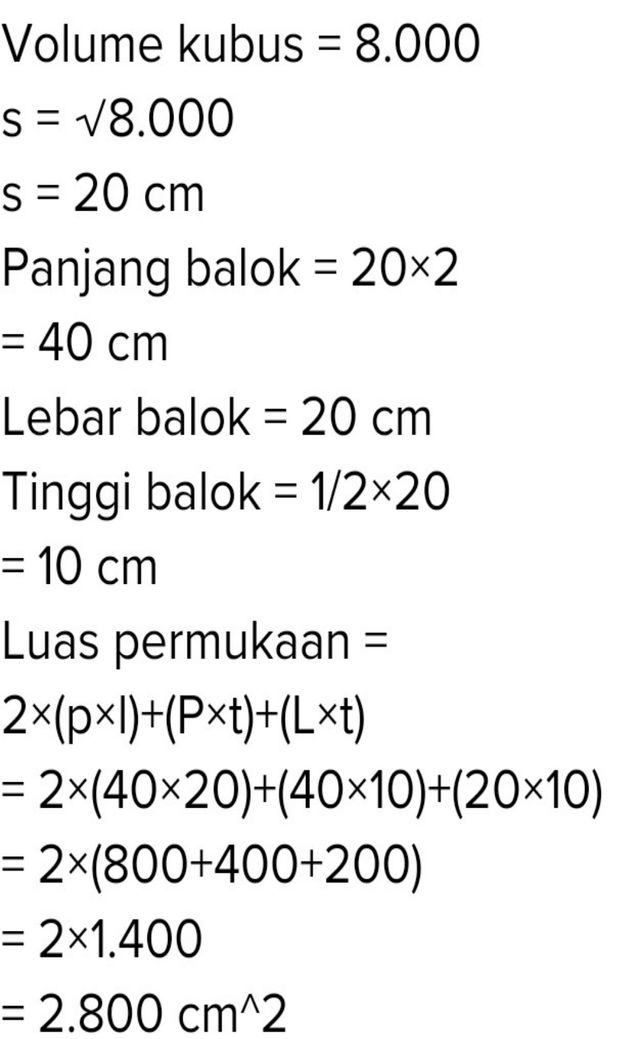 Volume Sebuah Kubus Sama Lihat Cara Penyelesaian Di Qanda