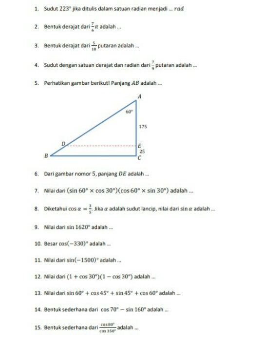 Bentuk Sederhana Dari Sin 30 Derajat A Cos 60 Derajat A Adalah Studi Indonesia
