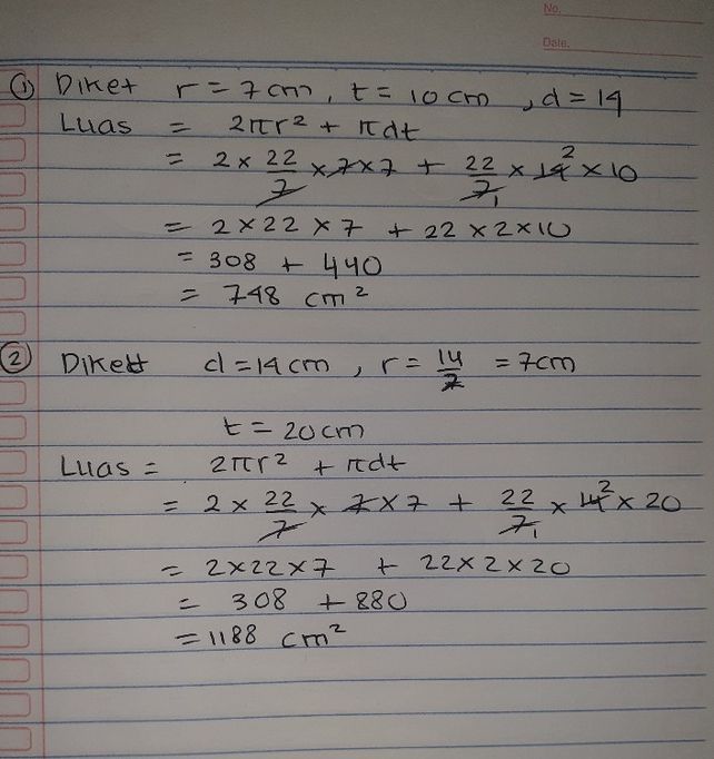 Luas Permukaan Sebuah Tabung Adalah 748 Cm2 - Berapakah ...