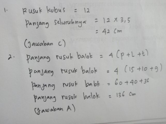 1 Panjang Rusuk Sebuah Ku Lihat Cara Penyelesaian Di Qanda