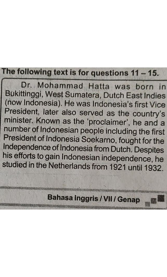 Biografi moh hatta bahasa inggris