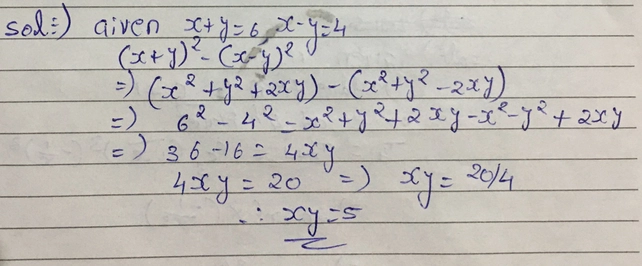 If Xy6 And X Y4 Find Left Iri See How To Solve It At Qanda